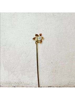 💎 Genuine Diamond 14K Gold Vintage Flower Lapel Stick Pin 💎